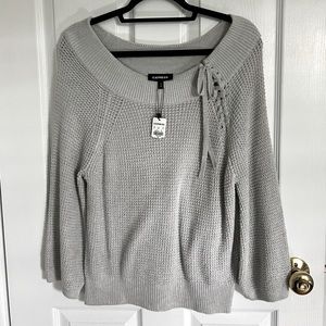 Express off-the-shoulder sweater with tie detail